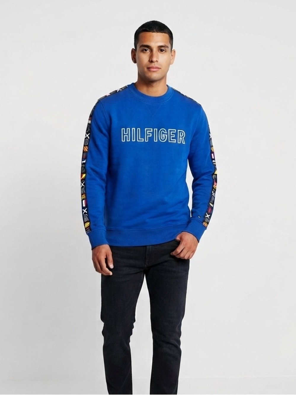 Tommy Hilfiger Blue 'Hilfiger' Logo Crewneck Sweater